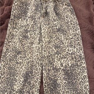 Lioness Leopard Print Boyfriend Jeans - Gray and Cream